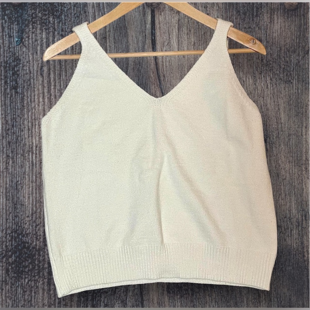 Large White Knitted Coquette Tank Top with Detailing